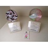 Caithness Glass - two paperweights, 'Oriental Silk' and 'Escape', both with display stands,