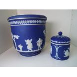 Wedgwood Jasperware - a large jardinière, 18 cm (high) and a covered pot, 11.