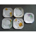 Shelley - five side plates hand painted in differing floral designs, 16.