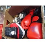 A good mixed lot to include SK Sport boxing gloves, Olympus Sport sparring pad,