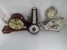 Two mantle clocks and a wall barometer