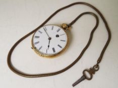 A lady’s gold cased pocket watch, the hallmarked 18 carat case having assay marks for JW, London,