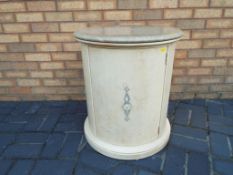Stanley Furniture - a good quality light wood drum shaped cabinet with marble top,