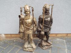 A pair of fireside companion sets modelled as mediaeval knights,
