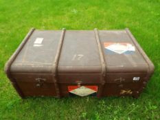 An early to mid period Merchant Navy packing trunk with wood banding,