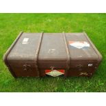 An early to mid period Merchant Navy packing trunk with wood banding,