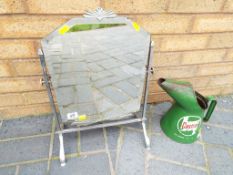An art deco dressing table mirror and a vintage Castrol Motor Oil can