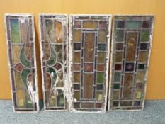Two pairs of antique stained glass panels, all papels, 50 cm (h), two panels 19.