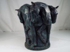 A cold cast bronze vase with relief equestrian decoration, approx 25.5 cm (high), approx weight 6.