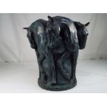 A cold cast bronze vase with relief equestrian decoration, approx 25.5 cm (high), approx weight 6.