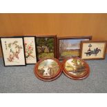 Seven pictures of varying sizes, three oils on board and one oil on canvas depicting rural scenes,