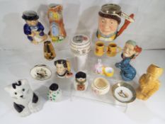 A good mixed lot of ceramics to include 3 character jugs depicting, uncle Tom Cobleigh,