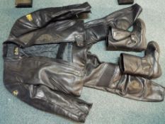 A leather outfit of motor-cycle leathers to include trousers,