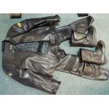 A leather outfit of motor-cycle leathers to include trousers,