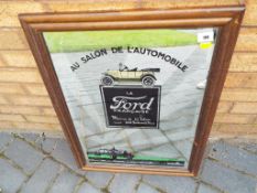 A framed advertising mirror entitled Au Salon De L'Automobile, LA Ford Francaise,