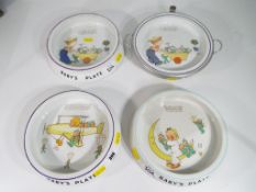 Three Shelley plates decorated with designs by Mabel Lucie Attwell and one warming plate,