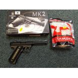 A KJWORKS Mk 2 6 mm BB CO2 Pistol with a near full bag of 6 mm BB pellets, nominal use,