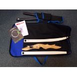 An Opechee 'Victory' recurve bow 22lbs 62inch in bag with quiver,