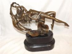G Michiel - an Art Nouveau hot cast bronze sculpture depicting a nude Sea Nymph in an arched
