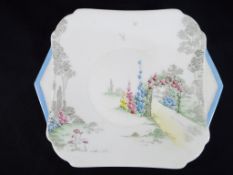 Shelley - An art deco cake plate by Shelley decorated in the "Gardens" pattern,