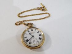 A yellow metal pocket watch the case made of two plates of 14 K gold welded over a plate of bronze,