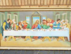 A large 19th century religious oil on canvas painting depicting The Last Supper,