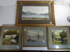 Five original paintings comprising four watercolours of which one by C M McCurdy,