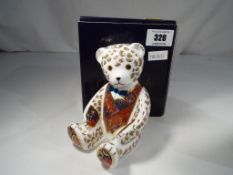 Crown Derby - a Crown Derby paperweight in the form of a teddy bear, with gold stopper, 12 cm (h),