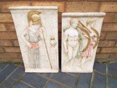 Wall Art - two plaster wall art pictures with hand-painted detailing,