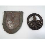 World War Two (WW2) - a German 1941/1942 Krim Shield Badge with backing and a further badge NOTE: