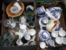 A good lot to include two boxes of mixed ceramics comprising Churchills blue and white, plates,