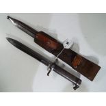 A Swedish model 1896 Mauser bayonet with metal scabbard and leather frog - NOTE: Please read