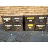 A matching set of metal tool drawers, one containing a quantity of spanners,