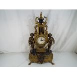 A large, impressive classically styled mantel clock, the main body cast brass of lyre-form,