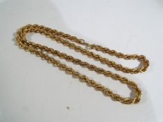 A 9K yellow gold rope chain necklace, approx weight 10.