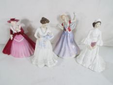 Four lady figurines comprising Coalport Ladies of Fashion Sunday Best, approximately 20 cm (h),