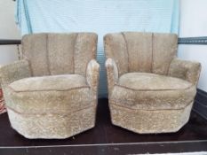 A pair of Art Deco hexagonal shaped low chairs having original casters Est £100 - £150