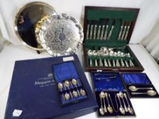 A quantity of good plated silverware to include a Mappin & Webb salver, 35 cm (diameter),