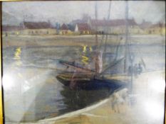 A watercolour depicting a lakeside scene, stamped lower right, framed under glass,