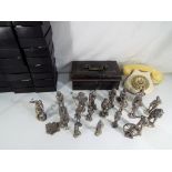 A good lot to include a vintage metal cash box with key,