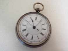A gentleman's hallmarked silver cased chronograph, Birmingham assay 1884, key wind mechanism,
