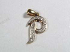 A 9 carat gold and diamond 'P' initial pendant