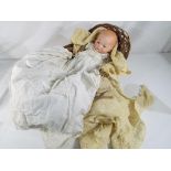 Armand Marseille Doll - a bisque headed doll, bald head, sleeping blue eyes, closed mouth,