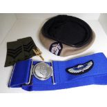 Special Air Service SAS - a beret with patch badge, blue belt with buckle,