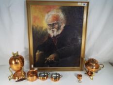 An oil on board depicting an older gentleman signed lower right by the artist (unclear) framed,