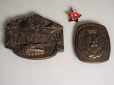 Two American US belt buckles and a Russi