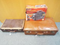 Two vintage suitcases and a fine leather portfolio case in original box (3)