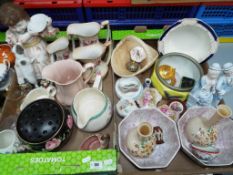 Two boxes containing a good mixed lot of glassware and ceramics to include graduated jugs,
