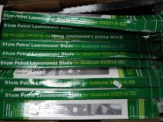 Unused retail stock - a large quantity of metal lawn-mower blades in original packaging