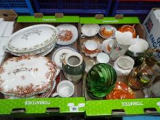 Two boxes of glassware and ceramics to include tureens, plates,